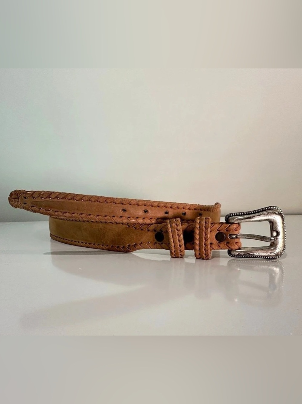Silver Creek Classics Genuine Leather Western Belt Brown Whipstitch 38”